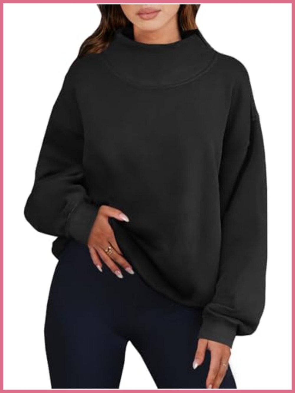 Womens Oversized Mock Neck Fleece Lined Pullover Sweatshirt